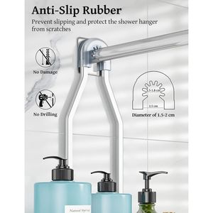 <b>Shower</b> Organizer Over the Head Caddy Aluminum Never Rust 10 Hooks Razor <b>Sponge</b> Rack Soap Basket Polished Silver - Product Image 4
