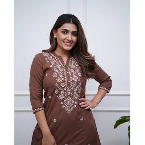 Ensemble haut et bas en coton pour occasions spéciales, manches longues, tenue élégante et magnifique - Product Image 3