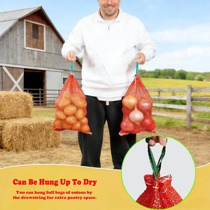 Bolsas Reutilizables para Almacenamiento de Vegetales con Cordón, Bolsas de Malla Transpirable para Patatas, Cebollas, Ajos, Frutas - Product Image 4
