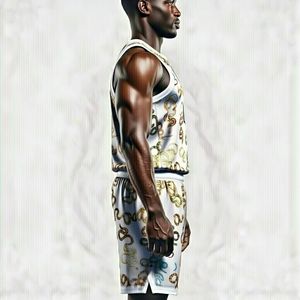 Uniforme de basket-ball pour hommes à manches courtes en tissu mesh 100% polyester respirant, anti-UV, anti-bactérien, avec logo personnalisé OEM/ODM imprimé - Product Image 3