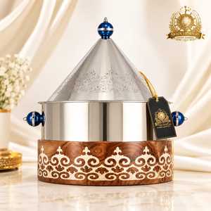 Tajine de luxe en acier inoxydable avec base en bois, plat de service isotherme pour garder les aliments au chaud, chauffe-plat, plat de service pour buffet - Product Image 1