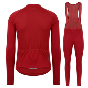Conjunto de Jersey de Ciclismo Personalizado para Hombre, Manga Larga, Térmico, Transpirable, con Culotte, Color Rojo - Product Image 2