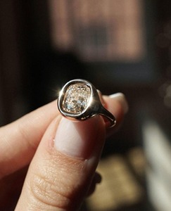 Cushion Cut 3CT Lab Grown <b>Diamond</b> <b>Ring</b> 14K Yellow Gold Bezel Set Signet <b>Ring</b> Modern Statement Fine Jewelry Design - Product Image 4