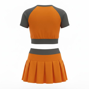 Conjunto de Uniforme de Porristas con Bloques de Color Naranja y Gris, Top Corto de Manga Corta con Falda Plisada, Ropa Deportiva para Mujer Adulta - Product Image 4