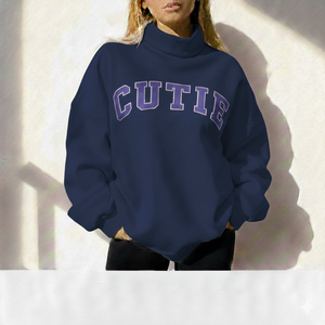 Womens Oversized Turtleneck Sweatshirt Cute Graphic Letter Print Pullover Fleece Long Sleeve Casual Winter Warm Loose <b>Jumper</b> Top - Product Image 2