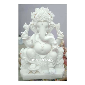 Ídolo de Mármol Blanco Puro Sin Pulir de Lord Ganesh Sentado para Adoración, Hecho a Mano, Diseño Muy Atractivo, Dios Ganesh Ji en Posición Sentada - Product Image 1