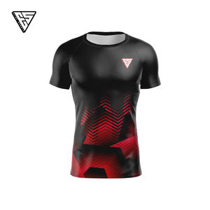 Ventes en gros de rashguards BJJ personnalisés respirants, antibactériens, écologiques, anti-UV en spandex/polyester - Manches courtes, réductions en gros - Product Image 1