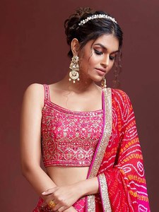 Pink Embroidered Cotton <b>Sequin</b> Lehenga Choli Dupatta Spaghetti Strap Backless <b>Crop</b> <b>Top</b> A-Line Floor-Length Bridesmaid Dress - Product Image 4