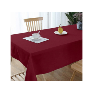 Burgundy Solid Cotton <b>Tablecloth</b> 140X260Cm 240 GSM With Red Zigzag Stitch For Luxury Hotel Banquet Dining And Bulk Orders - Product Image 5