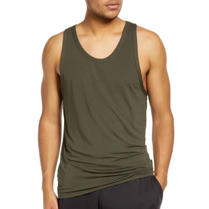Débardeur en coton vert olive de qualité supérieure pour homme, col rond, tricoté, respirant, couleur unie, sans manches, décontracté - Product Image 1