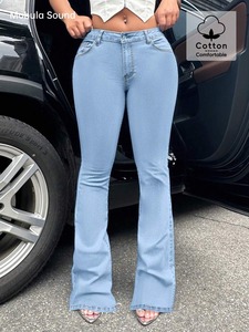 Jean en denim droit pour femme, taille mi-haute, respirant, séchage rapide, 100 % coton, décontracté, haute qualité, personnalisé, léger – Vente chaude OEM - Product Image 3