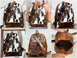 Premium Hair On Cowhide Leather <b>Backpack</b> Women Western <b>Backpack</b> Genuine Leather Travel Bags Stylish College Laptop <b>Backpack</b> - Product Image 3