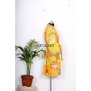 Bata de dormir vintage estilo kimono, cosida a mano, de seda Kantha, con patchwork, chaqueta Kantha multicolor, abrigo con cinturón, bata kimono de invierno. - Product Image 5