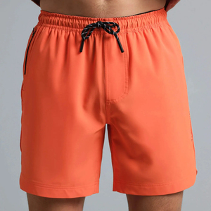 Pantalones Cortos Deportivos Grises de Secado Rápido para Hombre, con Cintura Elástica, Corte Medio, Color Sólido, Tejido de Punto, Estilo Casual - Product Image 4