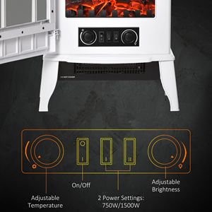Caminetto Elettrico Realistico con Fiamma LED, Autoportante, 750W/1500W, Bianco - Product Image 5