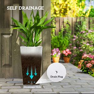 Set di 3 Vasi Alti in Rattan Bianco per Piante, Fioriere Coniche da 60 cm con Fori di Drenaggio per Piante da Esterno - Product Image 5