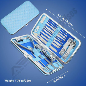 Kit d'outils de manucure en acier inoxydable Kit de toilettage facial Idée cadeau Kit de manucure bleu Kit de pédicure coupe-ongles professionnel - Product Image 4