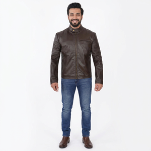 Chaqueta de Hombre a la Moda, Transpirable, de Cuero Genuino, Estilo Vintage, con Cuello Alto y Ribete de Piel, Forro de Sherpa para Invierno, Estilo Urbano - Product Image 5