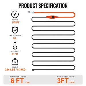 Cavo Riscaldante per Tubi da 6FT 7W/FT con Termostato Integrato, Coperta Termica e Riscaldatore per Tubi in PVC e Metallo, Nastro Riscaldante da 6FT 7W/FT - Product Image 5