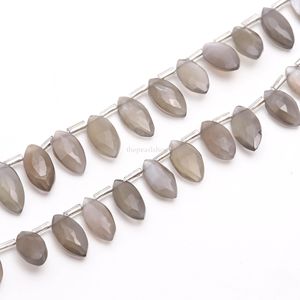 Perles de pierre de lune grise facettées en forme de marquise, pierres précieuses naturelles de pierre de lune grise percées sur le côté, 7x12-8x13MM, pour la fabrication de bijoux - Product Image 3