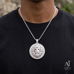 Collier pendentif Lion en acier inoxydable avec moissanite, bijou rond en forme de tête de Lion pour homme, cadeau - Product Image 6