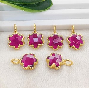 Handcrafted 10mm <b>Ruby</b> Quartz Gemstone Clover Flower Gold Electroplated Pendant Jewelry Making Charm - Product Image 1
