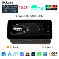 Autoradio Android 14 8 cœurs 10,25 pouces, écran HD, GPS, navigation, CarPlay sans fil, OBD2, amplificateur RGB, WIFI 4G, pour Audi Q5 2009-2016
