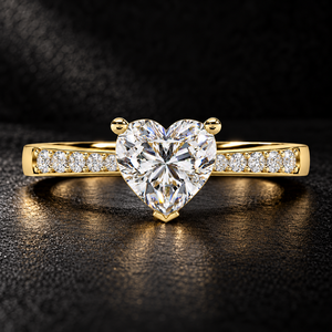Anillo de Diamante Cultivado en Laboratorio con Corte Corazón, Oro de 14K/18K, Anillo Solitario con Pavé, 0.70Ct DEF VVS, Anillo Romántico de Regalo para San Valentín para Mujer, OEM ODM - Product Image 1