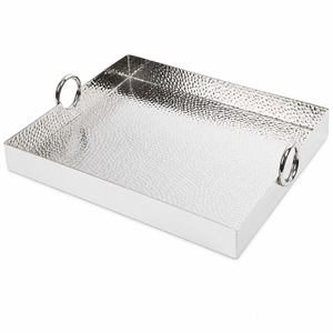 Plateau de service rectangulaire de luxe en acier inoxydable, plateau décoratif en métal argenté avec poignées élégantes pour la maison, l'hôtel et les fêtes - Product Image 6