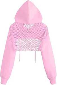 Haut court à capuche personnalisé pour femme, en maille filet transparente, en molleton bouclette, décontracté, pour le yoga, le jogging et les activités sportives - Product Image 5