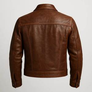 Chaqueta de Moto para Hombre, de Cuero PU Ecológico, de Secado Rápido y Transpirable, con Cuello Camisero, Cierre de Cremallera, Color Marrón, Corte Regular, Bordado - Product Image 5