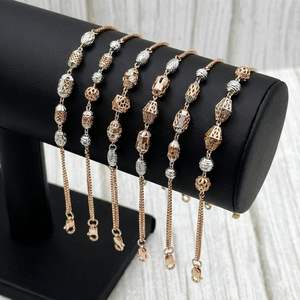 22K Two Tone <b>Solid</b> <b>Gold</b> Classic Italian Fusion Link Bracelet for Unisex with Lobster Clasp - Product Image 2