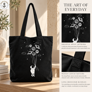 Bolsa de Lona Negra con Estampado de Astronauta y Asas Largas para el Hombro |   Bolsa de Compras con Diseño Espacial para Uso Diario, para Hombres y Mujeres - Product Image 5