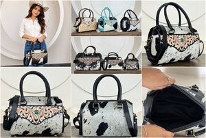 Luxury 2026 Cowhide <b>Medium</b> Speedy Bag Tooled Leather Western Turquoise Stone <b>Handbag</b> with Shoulder & Crossbody Travel Duffel Bag - Product Image 3