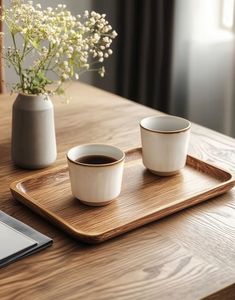 Plateau de service en bois de bambou, planche à découper en noyer, chêne, pin, personnalisable, pour thé et petit-déjeuner - Product Image 5