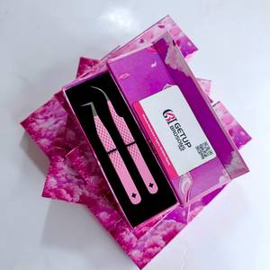 Ensemble de pinces à cils en acier inoxydable anti-magnétique de haute précision avec logo personnalisé, rose, pour extensions de cils, volume, avec poignée diamantée - Product Image 4