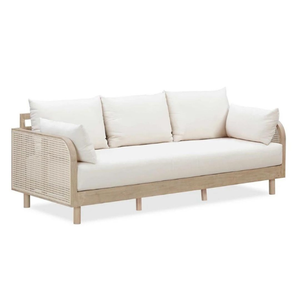 Japandi Natural <b>Wood</b> <b>Frame</b> <b>Sofa</b> – Organic Modern Outdoor/Indoor Couch with Rattan Arm Details - Product Image 1