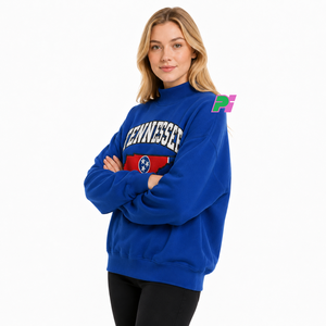 เสื้อสเวตเชิ้ตคอเต่าสีน้ำเงินรอยัล พร้อมตัวอักษร TENNESSEE และลายปัก MAP เสื้อสเวตเชิ้ตคอเต่าหนานุ่มสำหรับฤดูหนาว - Product Image 2