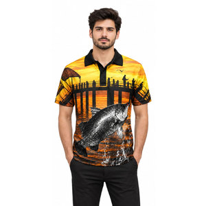 Camisa Polo de Pesca para Hombre con Estampado de Peces y Diseño de Atardecer en Muelle, Secado Rápido, UPF 50, Ropa para Exteriores - Product Image 4