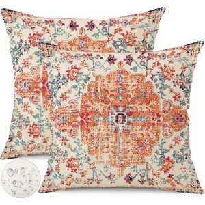 Set di Copricuscini Impermeabili da Esterno 18x18 Pollici, Design Etnico Vintage Bohémien con Motivo a Tappeto, Cuscini Decorativi Arancioni e Blu - Product Image 1