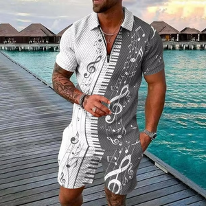 Conjunto de Camiseta Polo y Pantalones Cortos de Verano para Hombre, Estampado Digital 3D, Cierre de Cremallera, Manga Corta, Tejido de Punto - Product Image 1