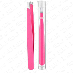 Pinzas para Cejas de Acero Inoxidable con Punta Inclinada y Recubrimiento en Polvo Rosa, con Tubo Protector, Herramienta de Belleza Personalizada OEM - Product Image 5