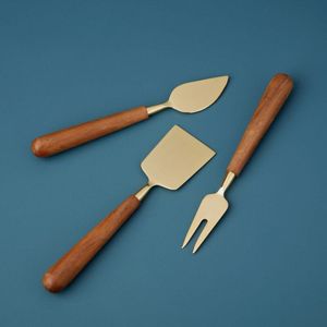 Cheese Knife <b>Set</b> With Wooden Handles Copper Blade Durable Design For Food Contact - Product Image 1