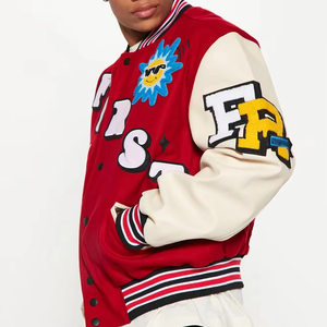 Wholesale <b>Men</b> Leather Sleeve Embroider Patches Varsity <b>Jacket</b> <b>Men</b> Breathable Crew Neck 100% Wool <b>Baseball</b> Varsity <b>Jacket</b> - Product Image 4