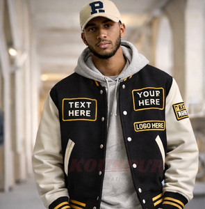 Veste universitaire personnalisée unisexe, corps en laine/polyester, manches en laine, noir et or, style baseball américain, personnalisable sur le devant - Product Image 2