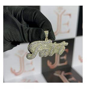 Pendentif personnalisé avec nom en écriture cursive FATT, tendance, serti de moissanite, en argent sterling 925, bijoux hip hop rock pour rappeurs - Product Image 1