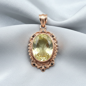Pendentif artisanal en argent sterling 925 avec pierre précieuse citrine naturelle, forme ovale vintage, bijou statement, cadeau pour femme - Product Image 4