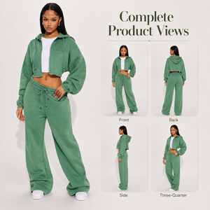 Ensemble de survêtement unisexe vert à capuche imprimé, sweat-shirt zippé à manches longues et pantalon de jogging, coupe classique, couleur unie, décontracté, pour l'automne, séchage rapide - Product Image 4