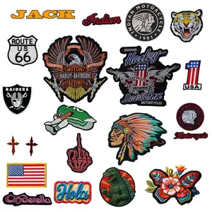 Ensemble de patchs brodés thermocollants avec des motifs Harley Davidson, moto indienne et drapeau américain pour utilisation sur tissu - Product Image 1