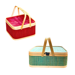 Cesta de Regalo de Bambú Más Vendida con Tapa y Asas, Color Personalizado Disponible, Artesanía de Mimbre con Tapa y Asas, Regalo y Decoración - Product Image 1